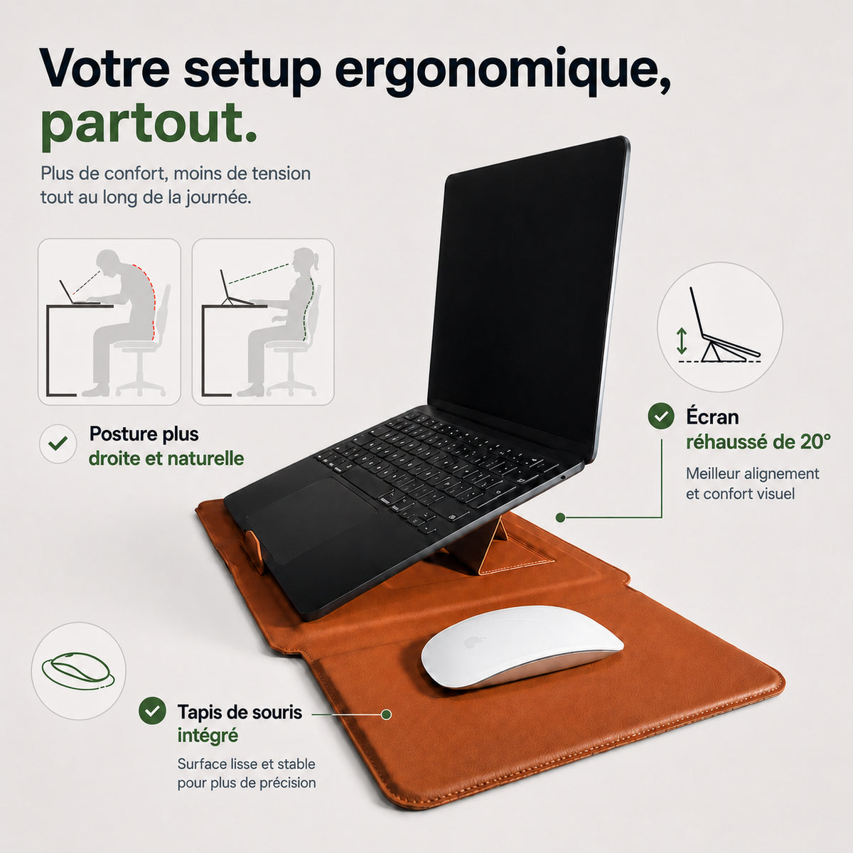 Station ergonomique avec tapis de souris intégré