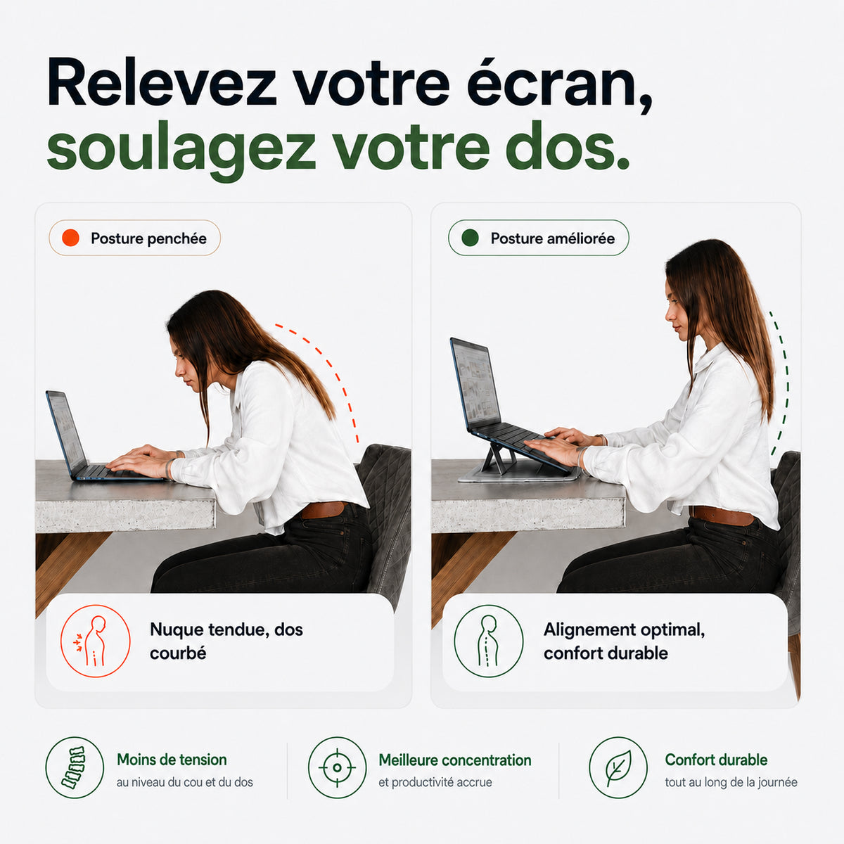 Support ordinateur portable ergonomique améliorant la posture